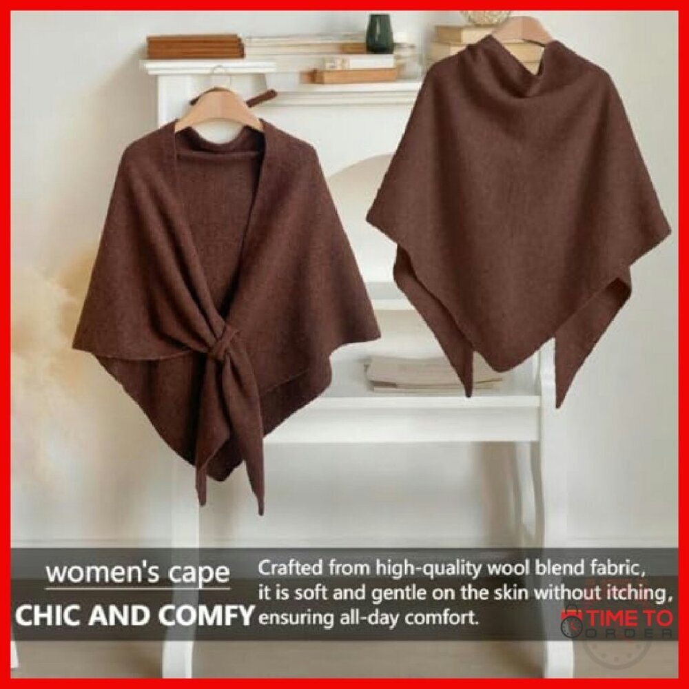 Premium Wool Blend Knit Shawl Wrap Cape Scarf 75x50 Inches - Picture 3 of 7
